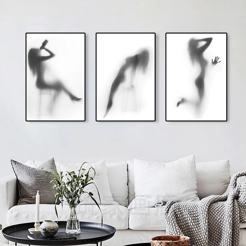 

Nude Girl Shower Blur Poster Print Black and White Abstract Wall Art Picture Canvas Painting Nordic Living Room Home Decor Mural