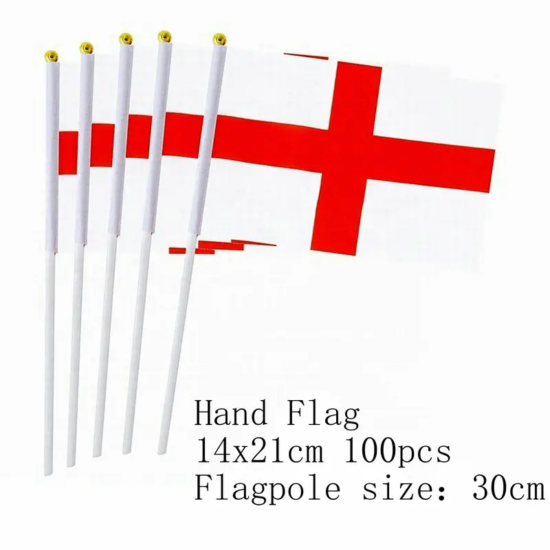 

zwjflagshow England Hand Flag 14*21cm 100pcs polyester England Small Hand waving Flag with plastic flagpole for decoration