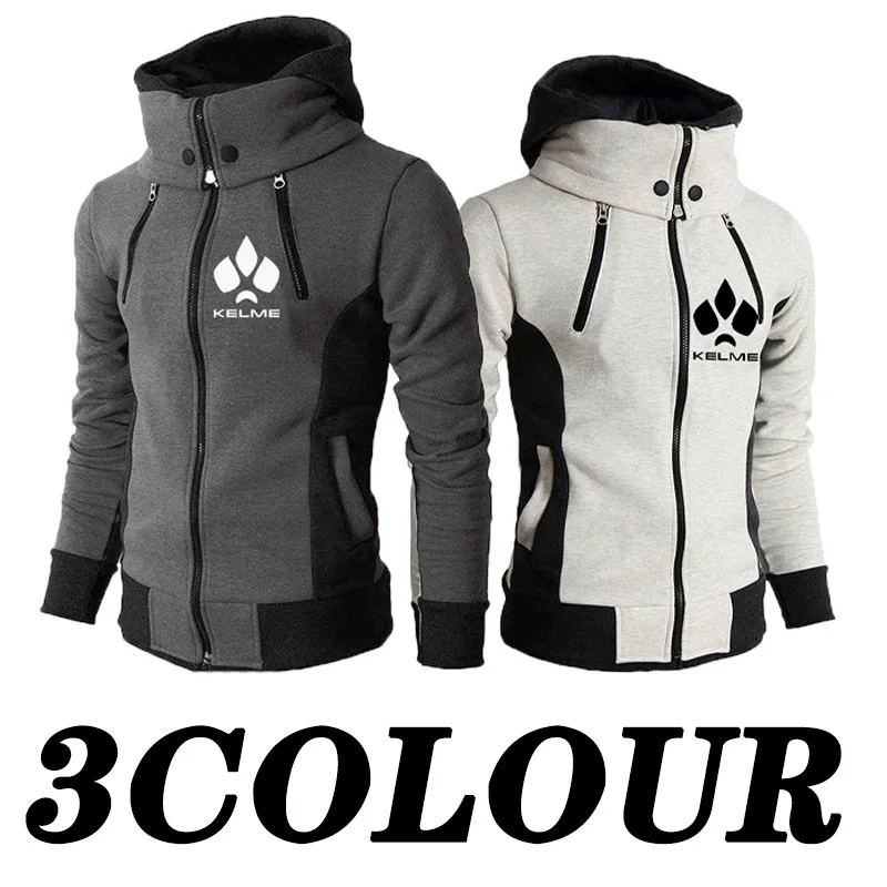 

Newest Kelme Printed High Collar Zipper Casual Cold Proof Sweater Outdoor Mountaineering Hoodie Men's High Collar Sweatshirts