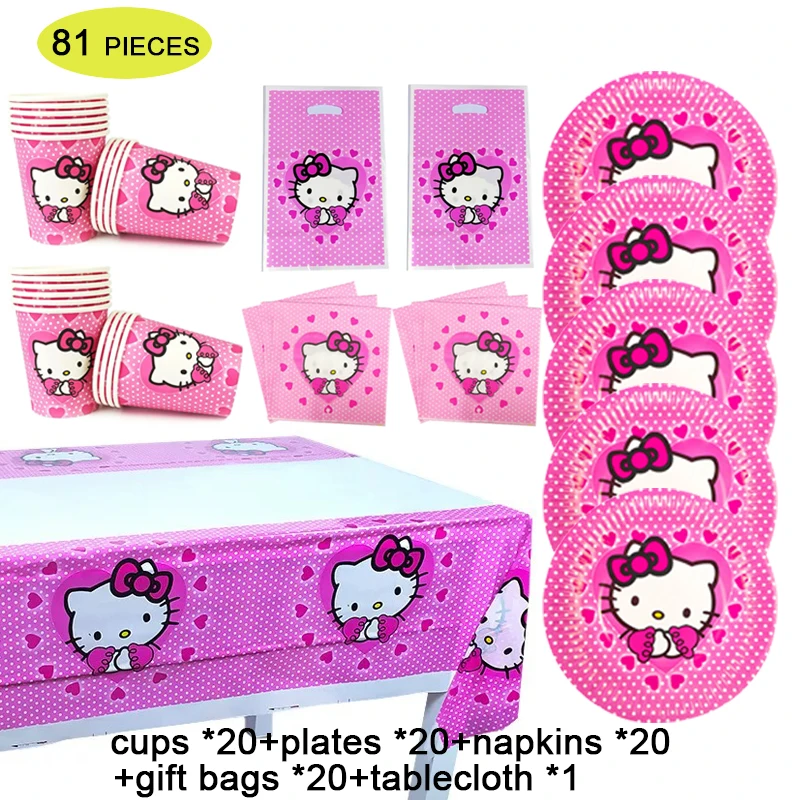 

Baby Shower Theme Cute Hello Cat Party Supplies Decoration Tableware Pink Paper Cup Plates Gift bags Napkin Tablecloth For Girls