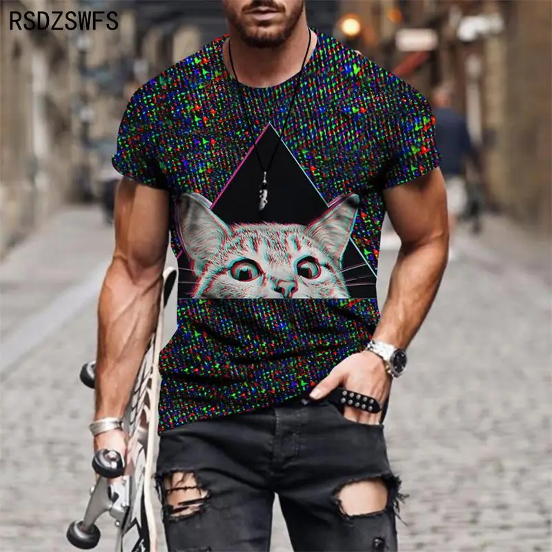 Футболка мужская с 3d принтом Повседневная футболка милым котиком и животным