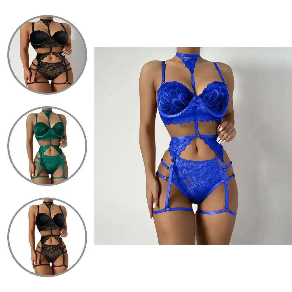 

Женская Красивая Беспроводная Пижама, однотонный бюстгальтер с подвязками, трусы с подвязками, без подкладки, для повседневной носки