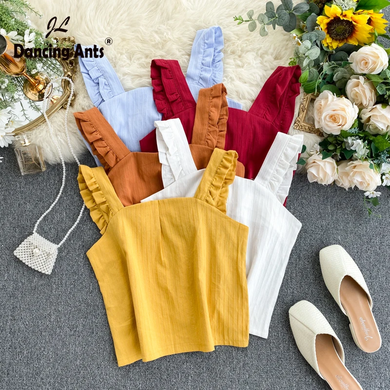 Женский жилет на бретельках свободный кроп топ с открытой спиной однотонный