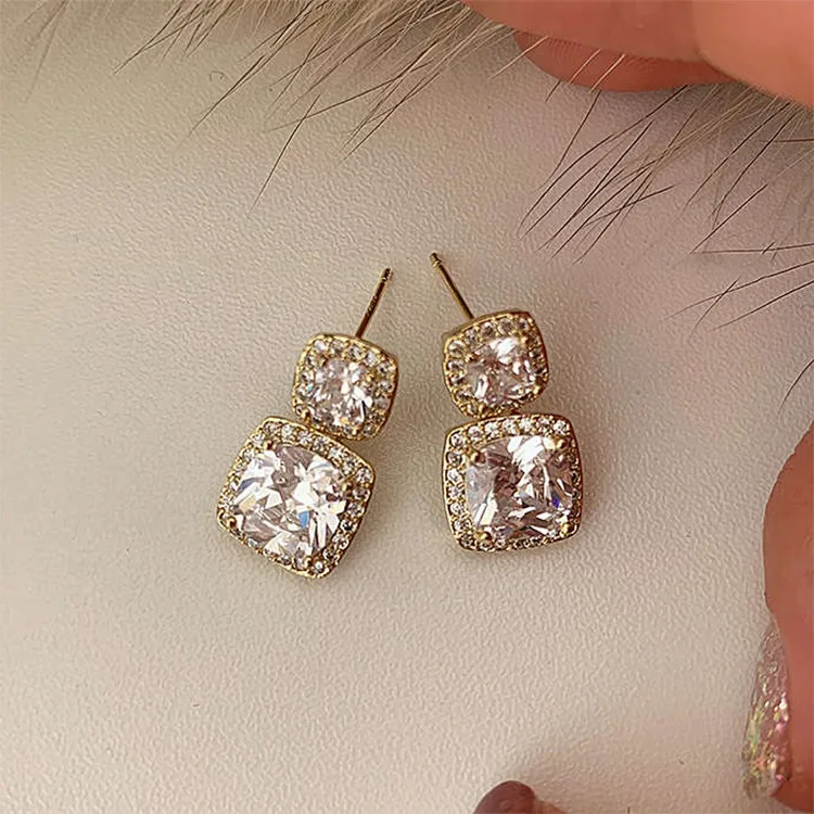 

Vintage Exquisite Square Zircon Earrings Women's Luxury Earring Charm Female Jewelry Korean Style Accessories