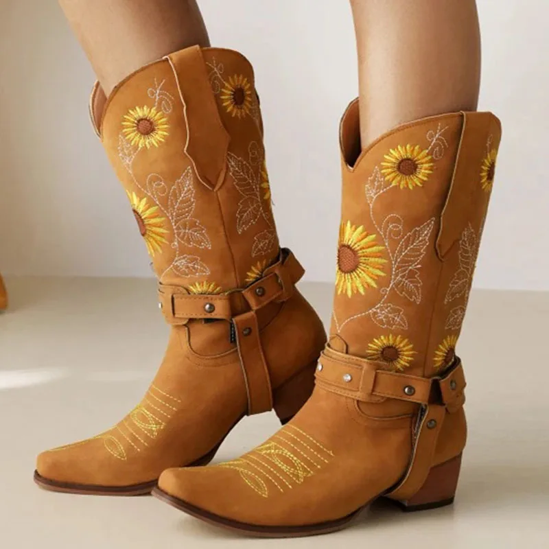 

Модные женские сапоги с принтом подсолнуха женские сапоги для верховой езды с пряжкой и кисточками Повседневная Новая зимняя женская обувь...