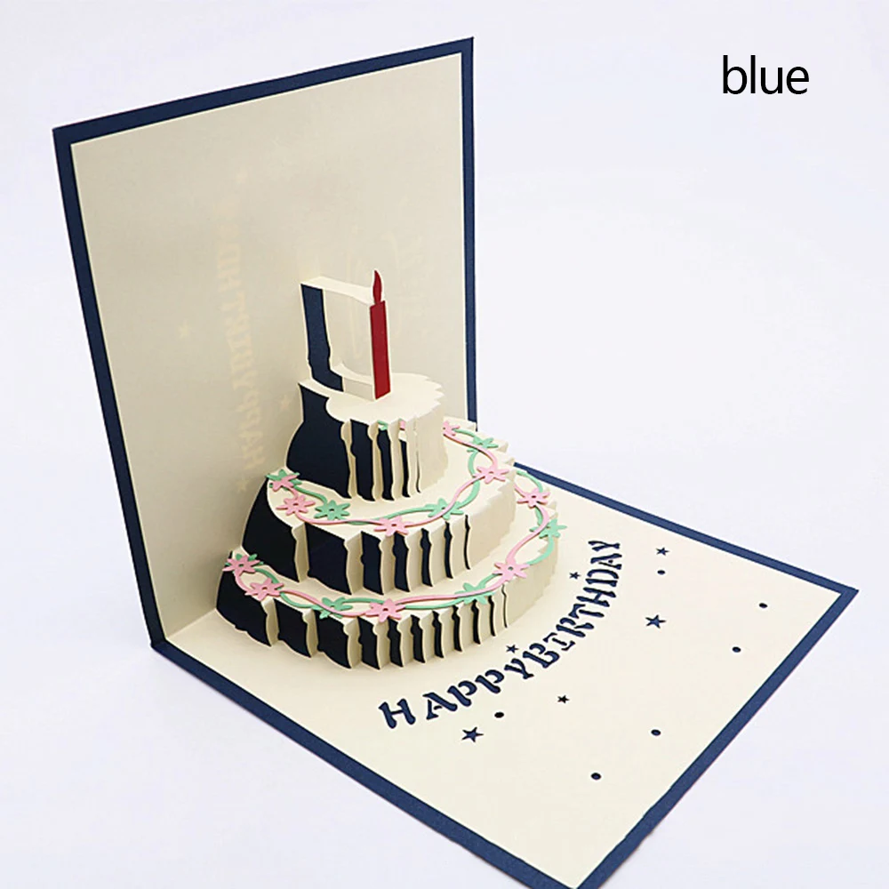 День рождения поздравительные открытки подарки 3D Pop Up Лазерная резка торт