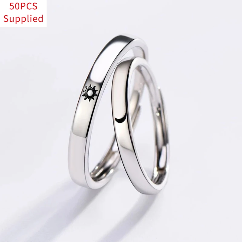 

50pcs Fashion Simple Opening Sun Moon Ring Minimalist Silver Color Sun Moon Adjustable For Men Women Couple Engagement Jewelry