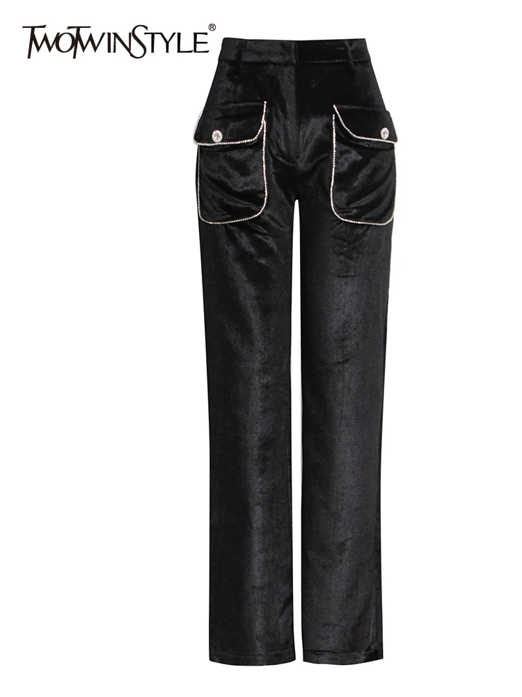 

TWOTWINSTYLE черные длинные брюки для женщин с высокой талией Свободные повседневные широкие брюки женские 2021 осенняя одежда Новинка