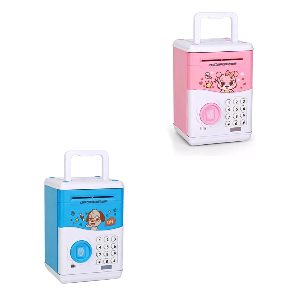 

Portable Money Box Electronic Piggy Bank Fingerprint ATM Password Coin Money Saving Box ATM Bank Safe Box For Kids Children