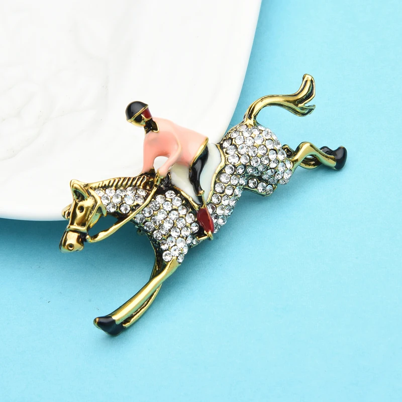 

Wuli&baby Rhinestone Riding Horse Brooches For Women Men Enamel Horserace Sports Casual Brooch Pins Gifts