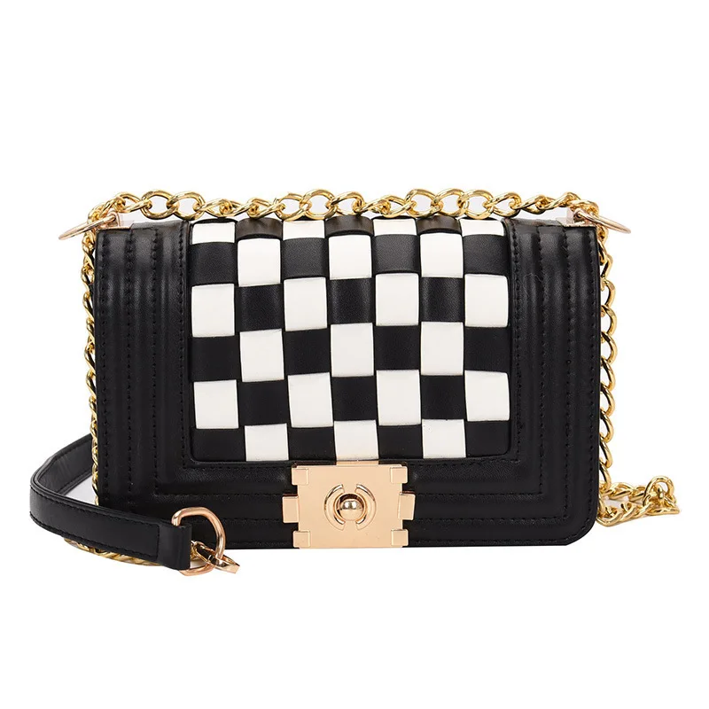 

2020 Hot Trendy Patchwork Korean Handbag Fashion Chain Small Crossbody Bags For Women Plaid Messenger Bag Lock Leather Tote Bag