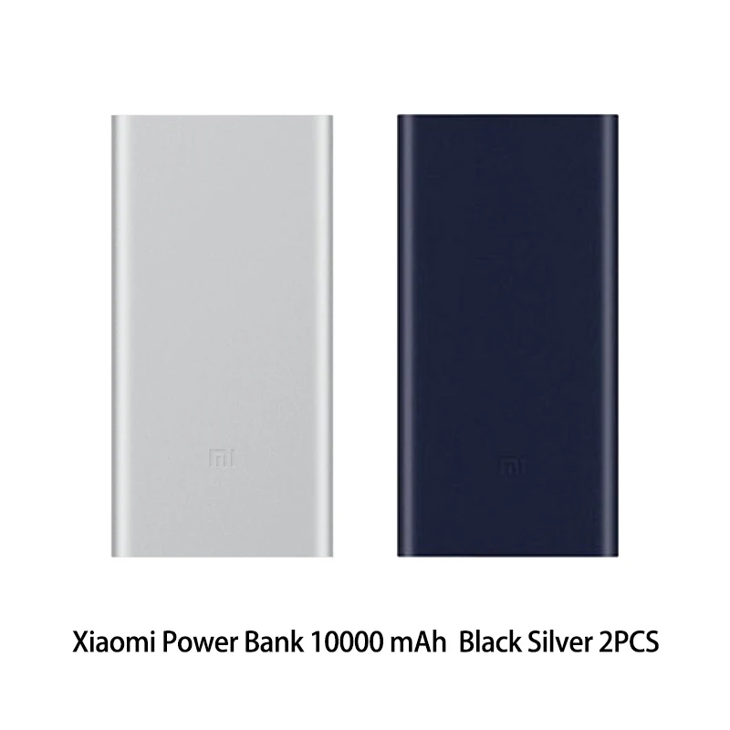 Black and Sliver 10000 мАч Xiao mi power Bank 2 Внешний аккумулятор для быстрой зарядки Dual-USB портативный Alu mi nium Быстрая зарядка mi power внешний аккумулятор - Цвет: Black and Sliver