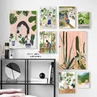 Модная девушка растения листья иллюстрация стены Искусство Холст Картина Скандинавская живопись плакаты и печать, Картина Настенная для гостиной