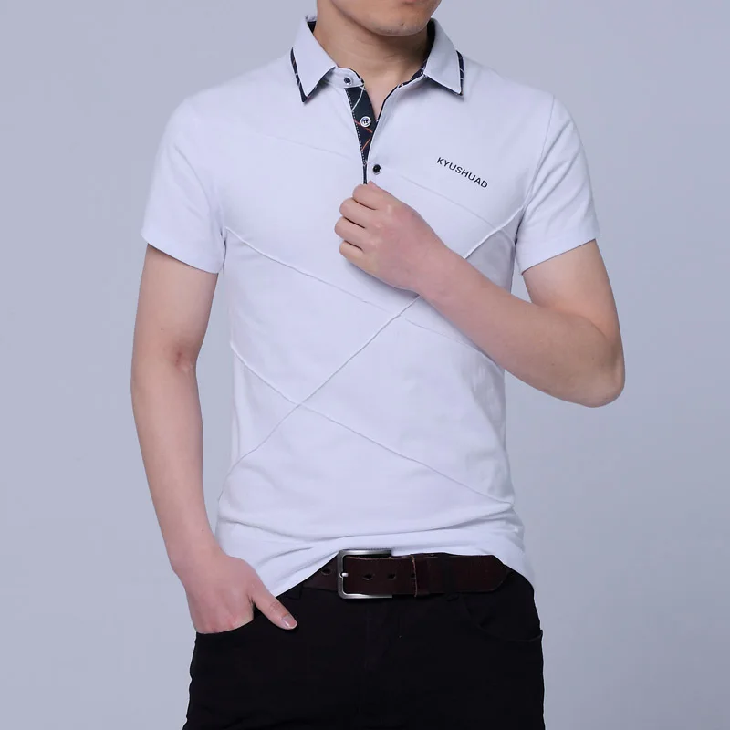 Мужская хлопковая рубашка поло с отложным воротником брендовая полосатая