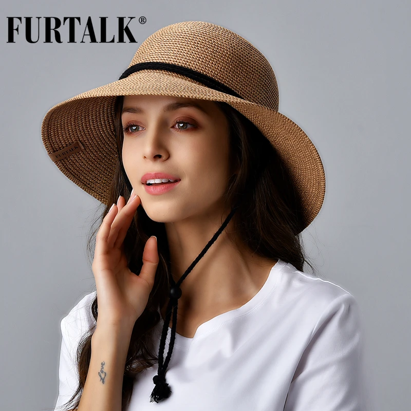 Женская соломенная шляпа FURTALK от солнца с широкими полями защитой Пляжная