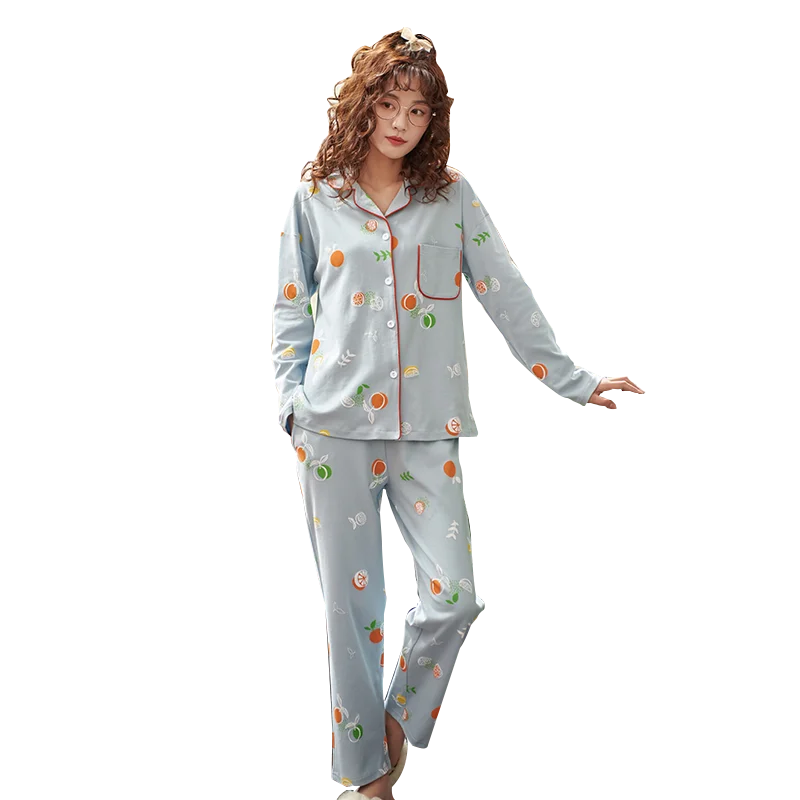 

Casual Pijamas Suit Cardigan Nightwear Large Size Loose Pyjamas Mujer Autumn Hot Sale Cute Cartoon Pajamas Cotton Sleepwear