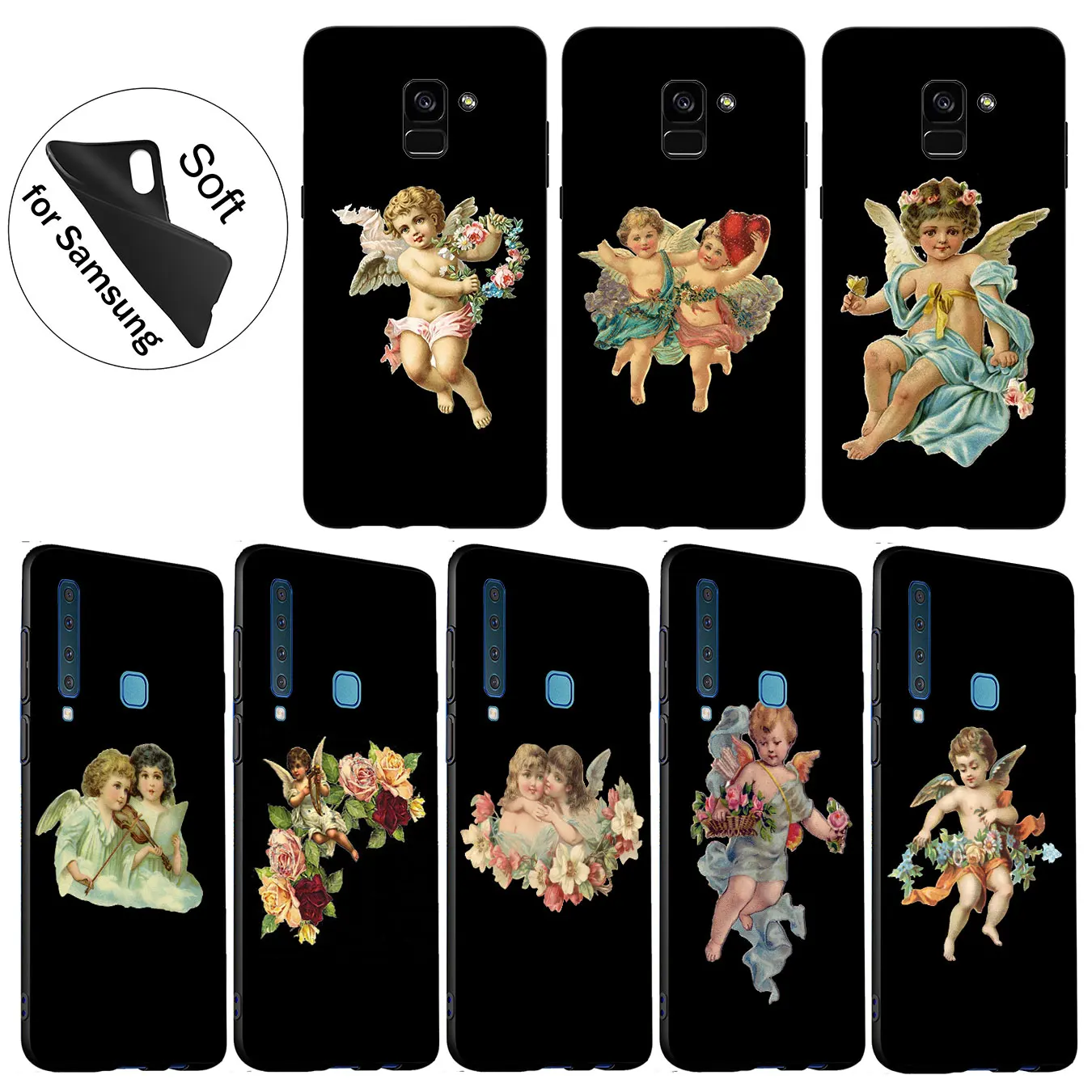 IYICAO Vintage Oil Little Angel Soft Silicone Cover Case for Samsung Galaxy J8 J7 Duo J6 J4 Plus A2 Core Prime 2018 Black |