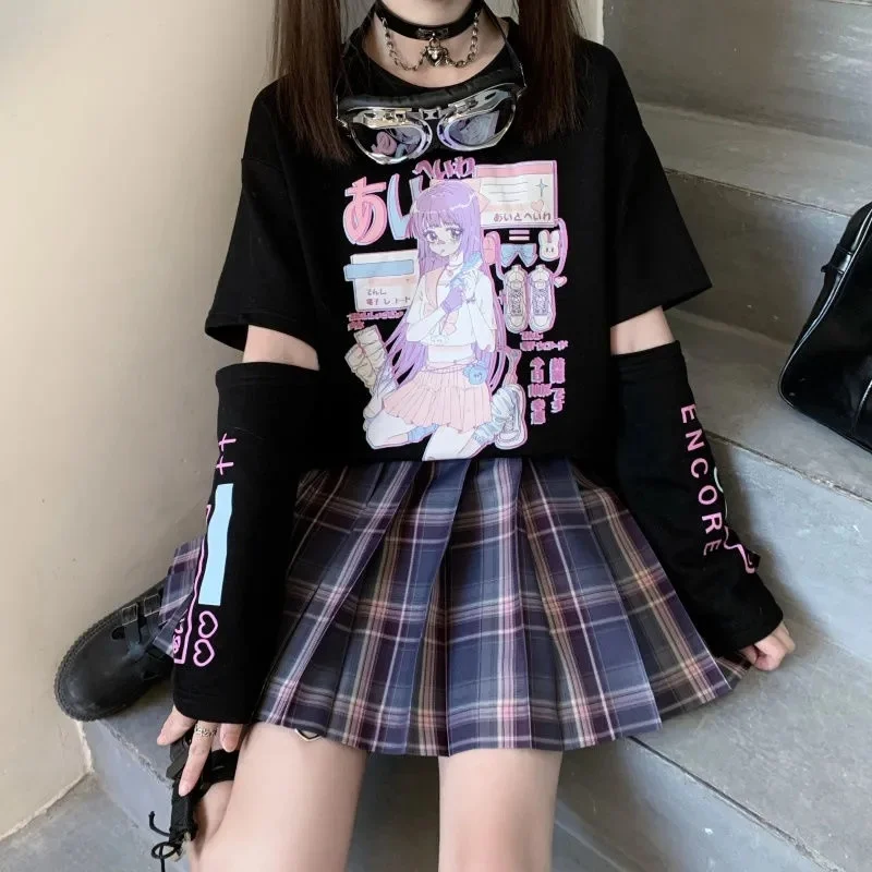 

Summer Female Top Harajuku Girl Student Soft Girl Shirt Y2k Aesthetics Ins Girl T-shirt Loose Short Sleeved Graphic T Shirt