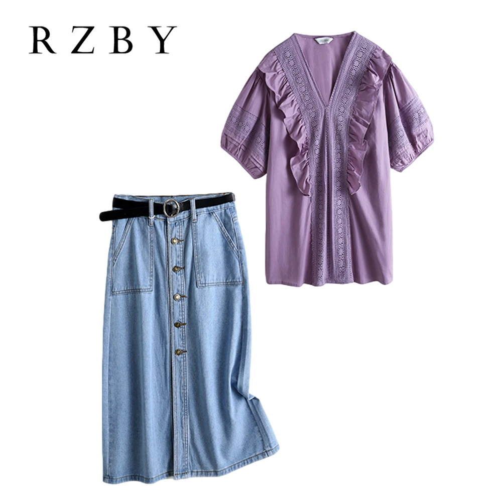 Женская джинсовая юбка с высокой талией прямая однобортная винтажная Юбка До