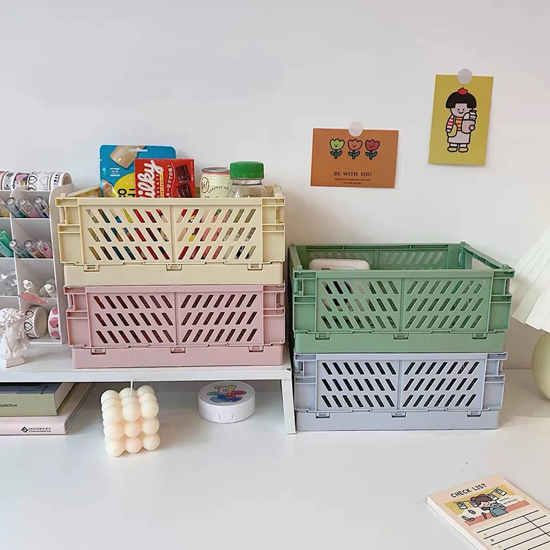 

Korean School Office Desktop Storage Box Folding household items Plastic Large Capacity Multifunctional Organizer storage basket