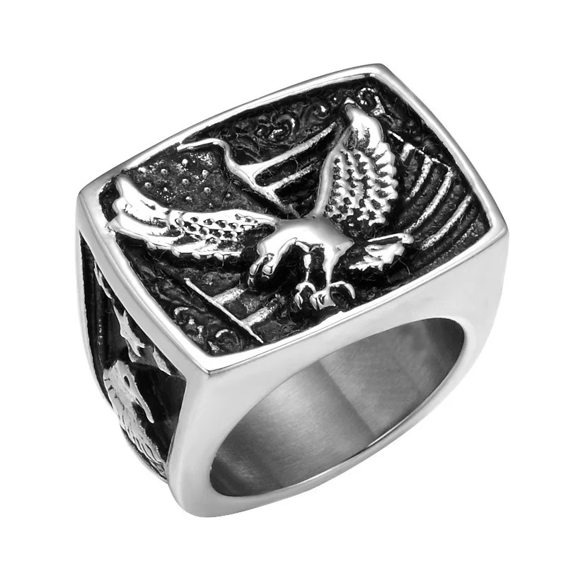 

European and American retro stainless steel American soldier eagle ring titanium steel men's ring jewelry