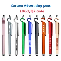 custom logo multi function capacitive screen stylus touch pen advertising pen mobile phone holder stand for ipad iphone samsung