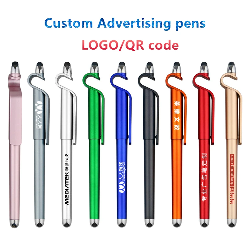 Custom LOGO Multi-function Capacitive Screen Stylus Touch Pen Advertising pen Mobile Phone Holder Stand for iPad iPhone Samsung |