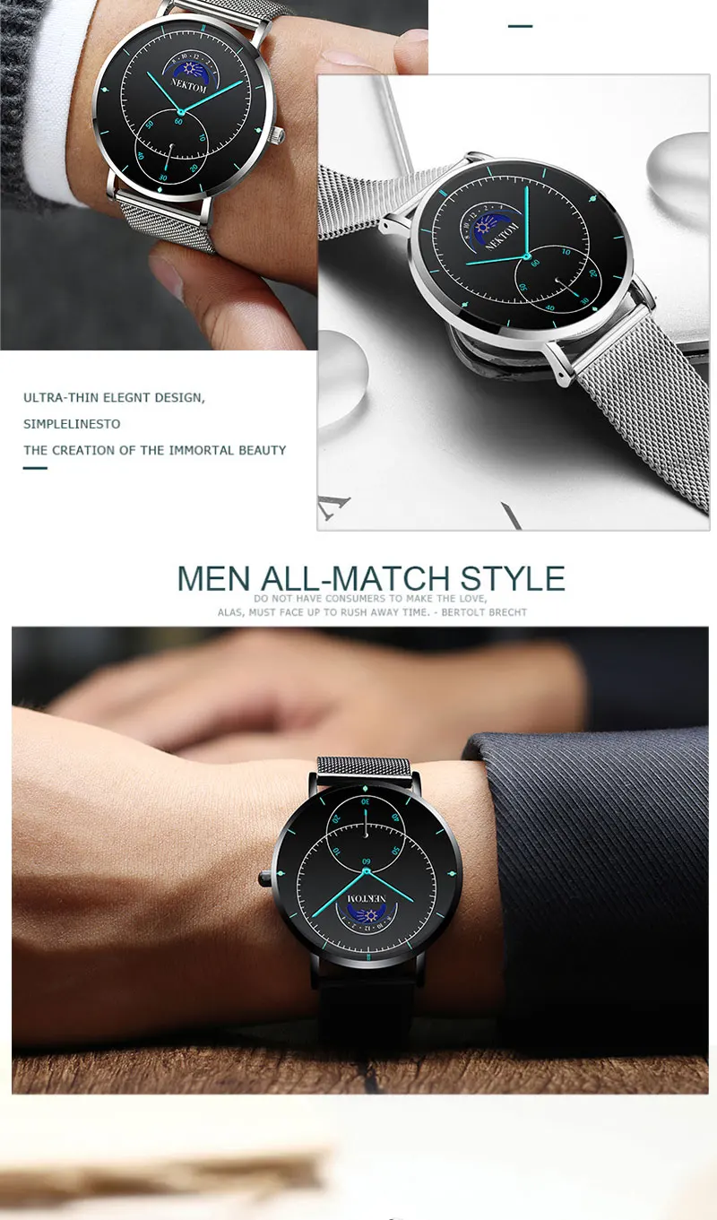 NEKTOM новые часы роскошные часы Reloj Hombre мужские часы водонепроницаемые часы с хронографом светящиеся мужские часы Saat Montre