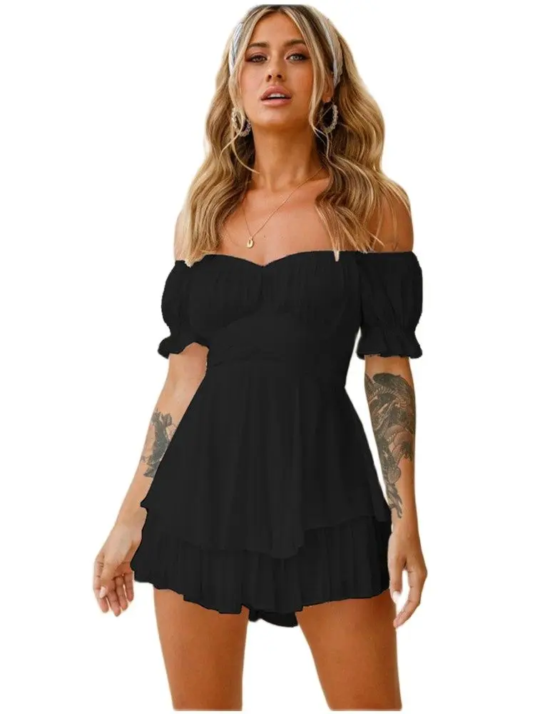 

Женский сексуальный комбинезон с открытыми плечами и рукавами-фонариками