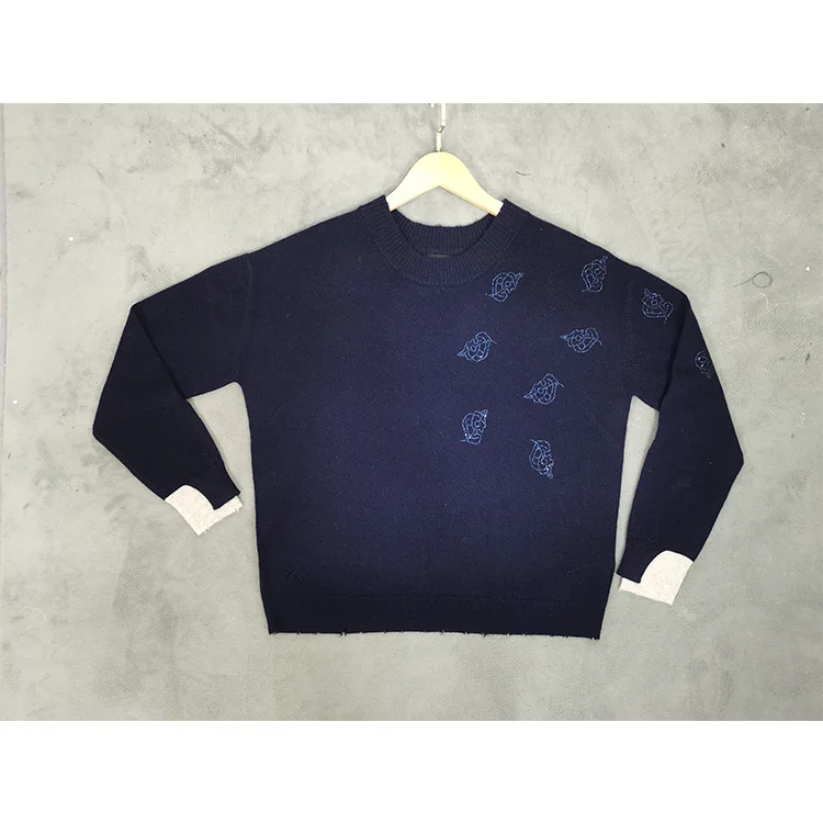 Women Cashmere Knitted Sweater Lady Sleeve Cuff Patchwork Long Sleeve O-Neck Knitwear Jumpers Female Pullover Top 2021 New