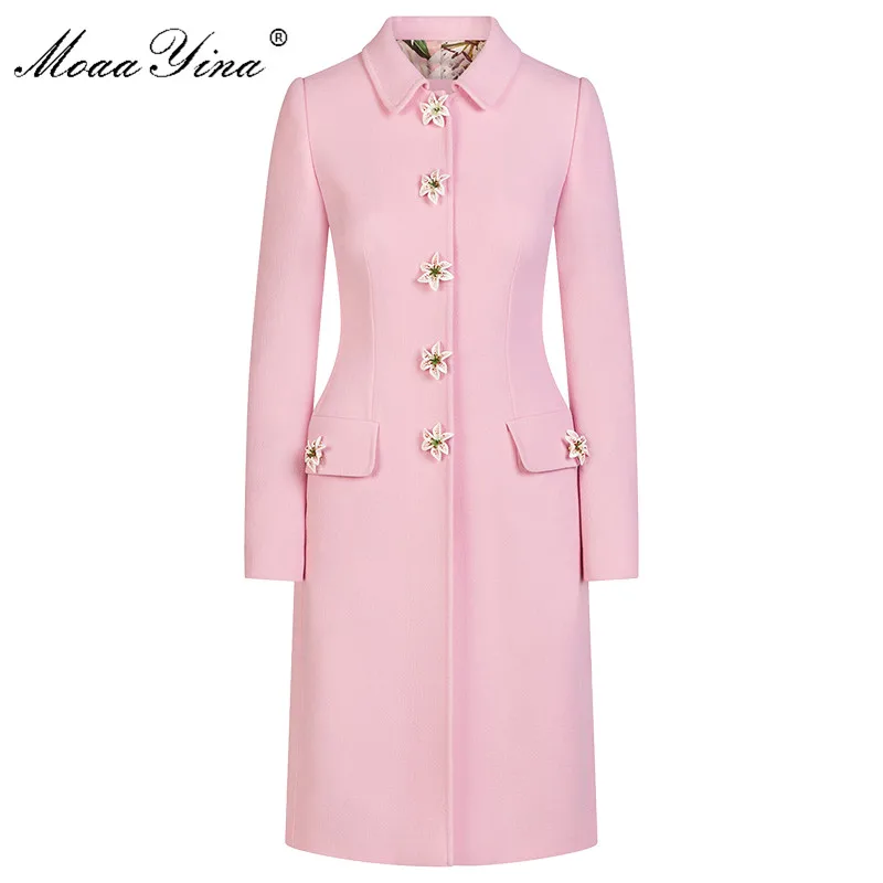 Женская розовая ветровка с длинным рукавом MoaaYina осенне-зимняя теплая на