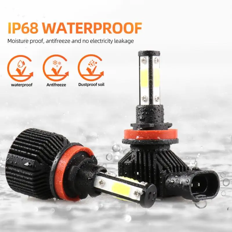 

2pcs LED Car Headlight Bulbs 9005 9006 H7 H8 5000LM Combo 4-Side Headlamp Kits High Low Beam Bulb 6000K White IP68 Car Lights