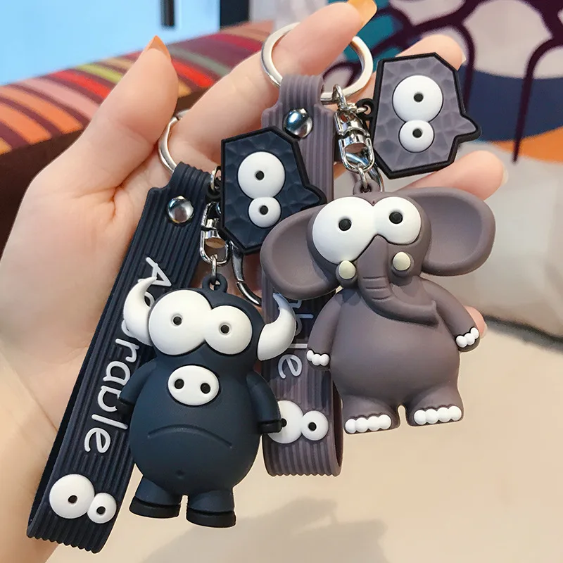 

2020 new ugly cute big eye bull keychain cute elephant key chain silicone cartoon animal keyring bag pendant pendant