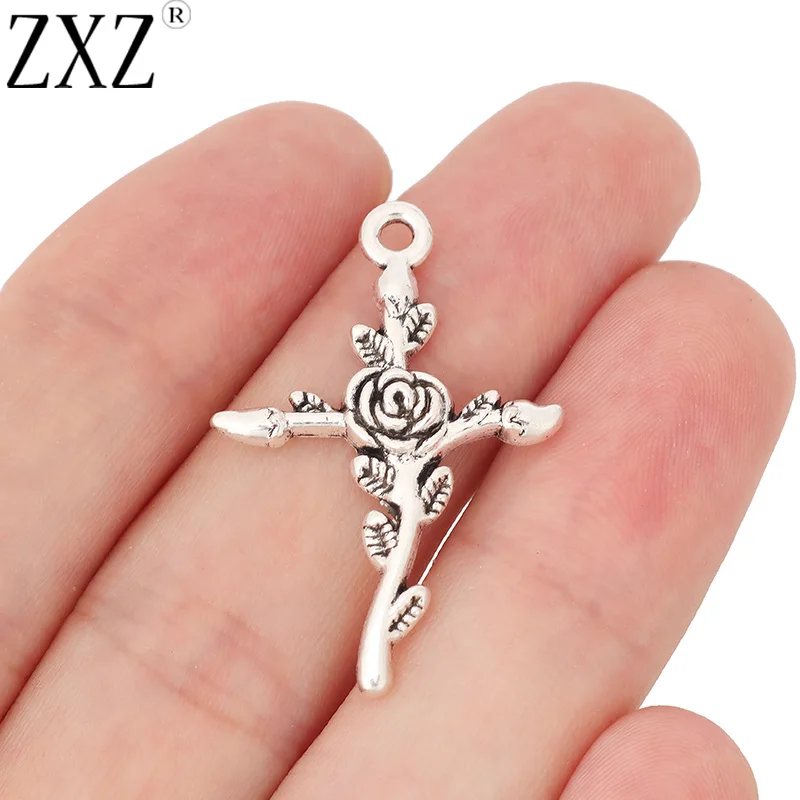 ZXZ 20 штук тибетский серебряный крест с цветами розы Подвески Кулоны из