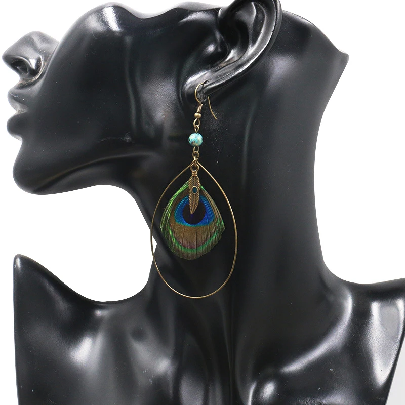 M & G большие серьги с павлиньими натуральными перьями для женщин этнические