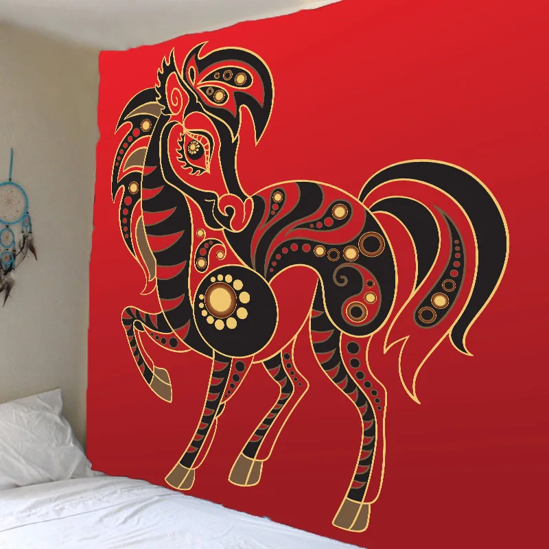 

wandkleed bohemian tapestry chinese zodiact monkey goat horse wall blanket large tapisserie murale