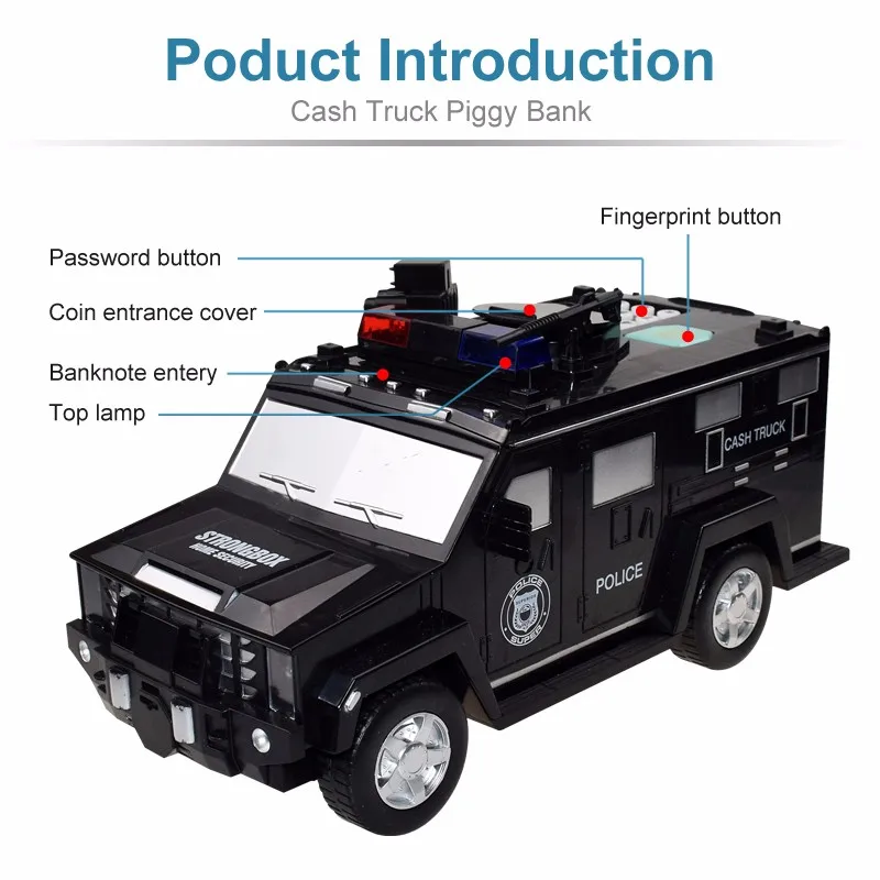 

Cartoon Piggy Bank Toy for Boy Police Cars Smart Music Password Banknote Car Coin Bank Figure Toy Pretend Play Saving Money Box