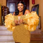 Женское платье с открытыми плечами Aso Ebi, короткое вечернее платье с рукавами-фонариками, официальное платье для вечеринки