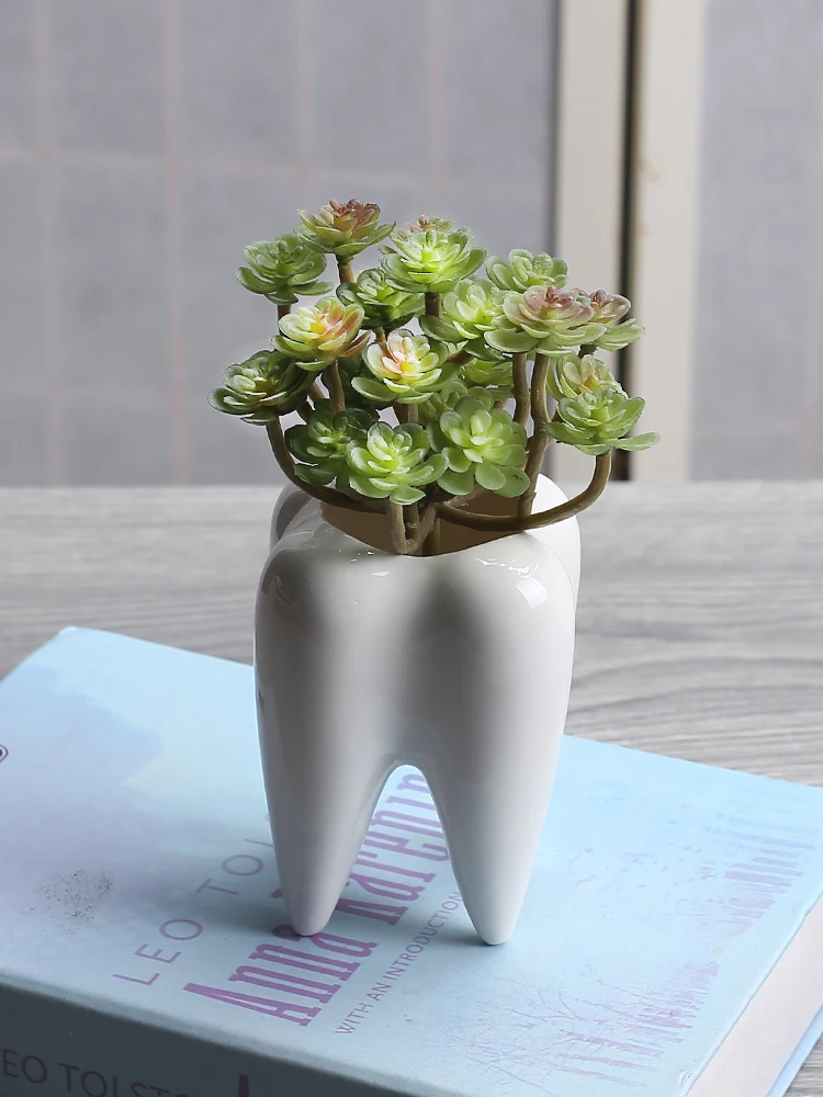 White Tooth Ceramic Vase Flower Pots Planters Creative Design Desktop Decor Garden teeth vase | Дом и сад