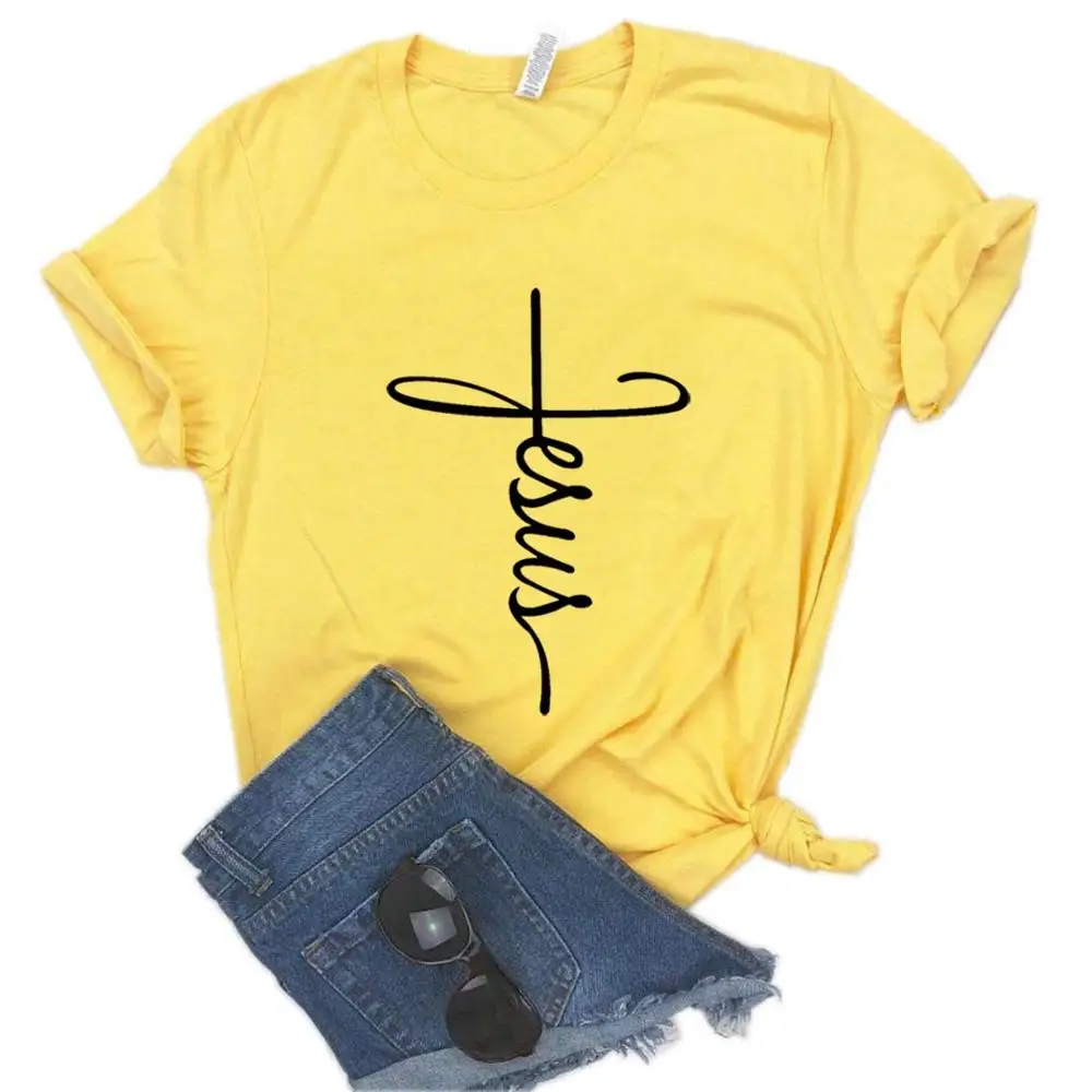 

Casual Funny T Shirt for Lady Yong Girl Top Tee Hipster 6 Color Jesus Cross Christian Print Women Tshirts Cotton