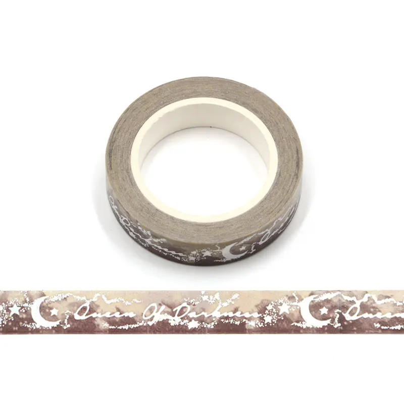 

1X NEW 10MM*10m halloween Silver Moon Stars foil washi tape stationery Adhesive Tape Scrapbooking tape masking tape stickers