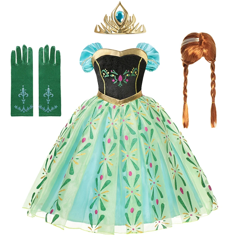 Платье Анны для девочек костюм принцессы Снежной королевы детская одежда на