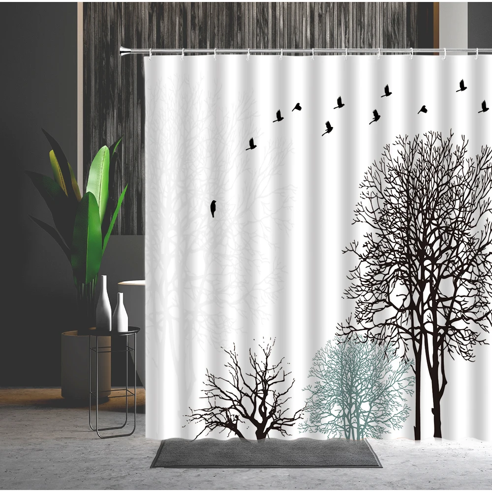 Занавески для ванной комнаты дерево черный белый птица группа простота