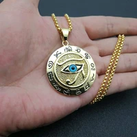 luxury fashion gold color ancient egyptian eye of horus pendant necklace for mens lucky jewelry wedding party gift