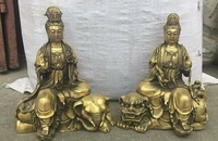 pair 9 brass copper carved lion elephant buddhism manjusri samantabhadra