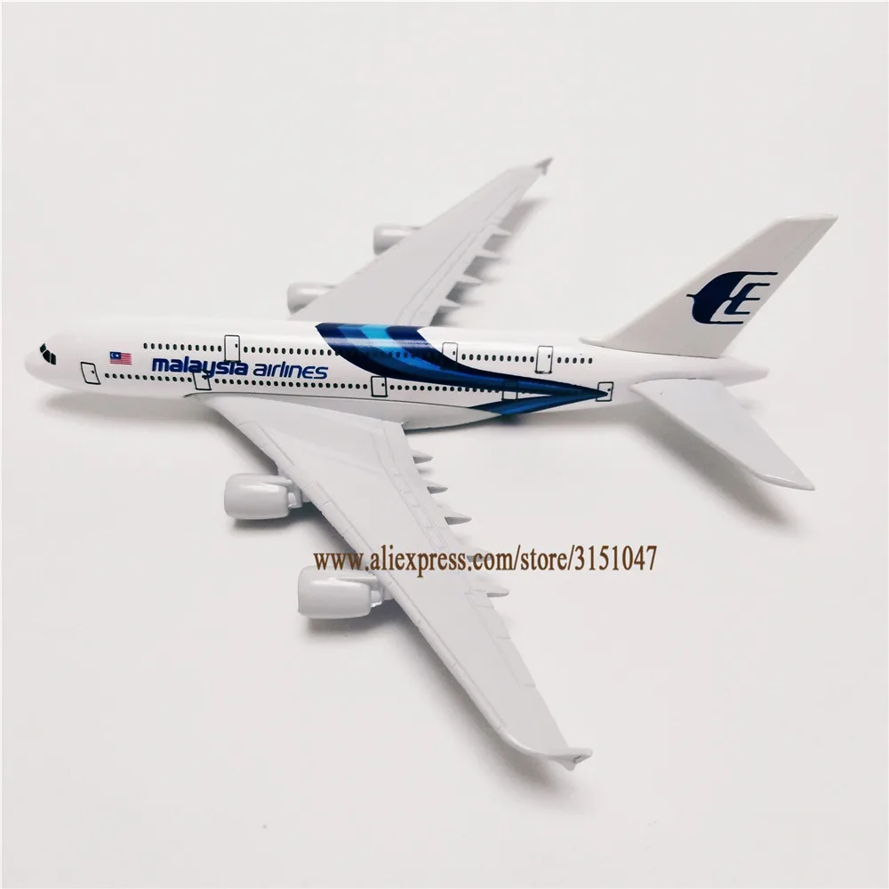 16 см модель самолета из металлического сплава Голубая воздушная Малайзия Airbus 380