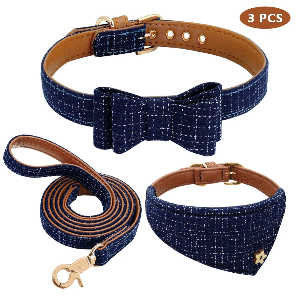 Регулируемый ошейник для щенка из мягкой искусственной замши с бантом 3 шт./компл.