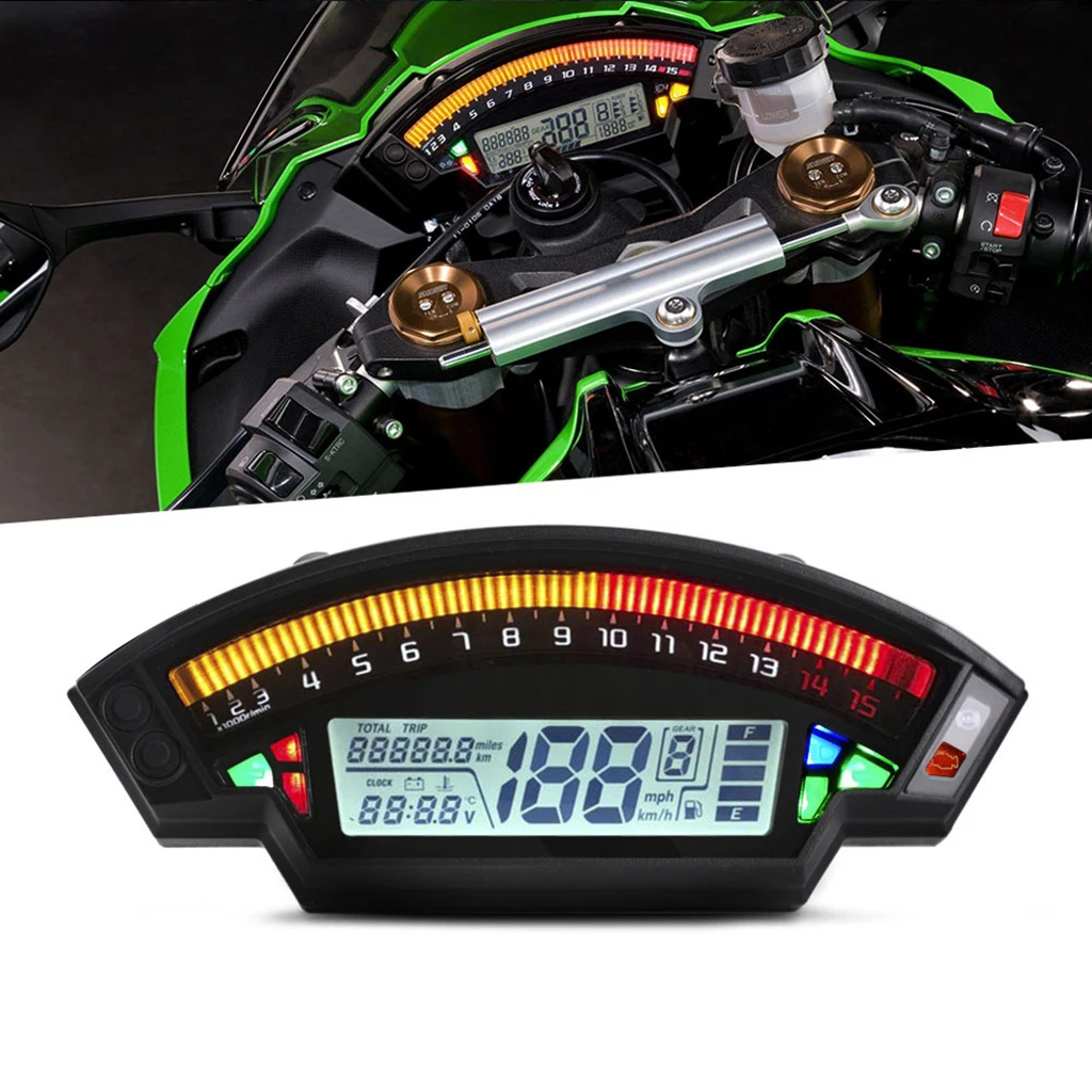 

Motorcycle Universal LCD Digital Speedometer 14000RPM 6 Gear 199km/h Backlight Motorcycle Odometer For 1,2,4 Cylinders Meter