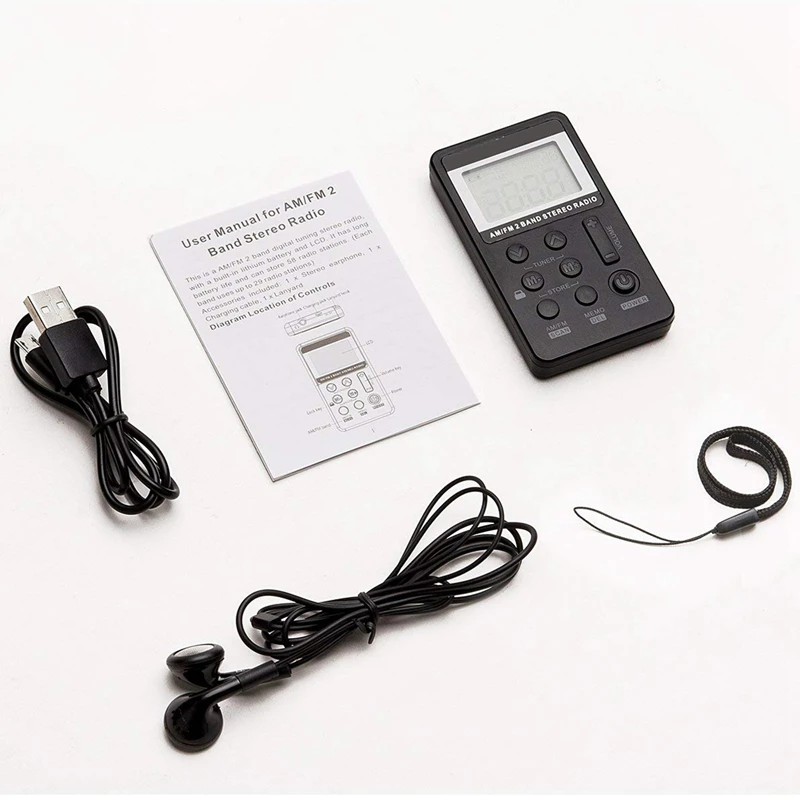 AM FM портативное карманное радио мини цифровой тюнинг стерео с перезаряжаемой