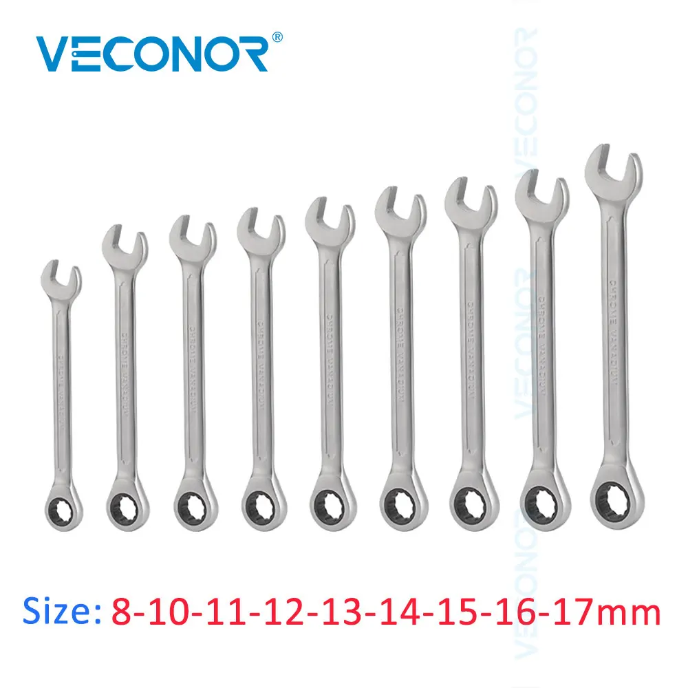 

9Pcs 8-17mm Hand Tools Set Dull Polished 72T Ratchet Spanner Wrench Set CrV Steel Key Set of Wrenches for Garage Repair